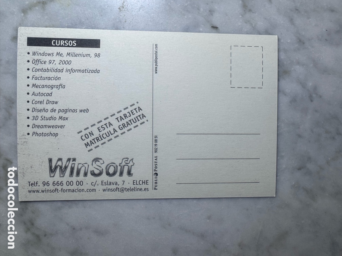 Postales: Postal publicitaria cursos WinSoft d internet - Foto 2