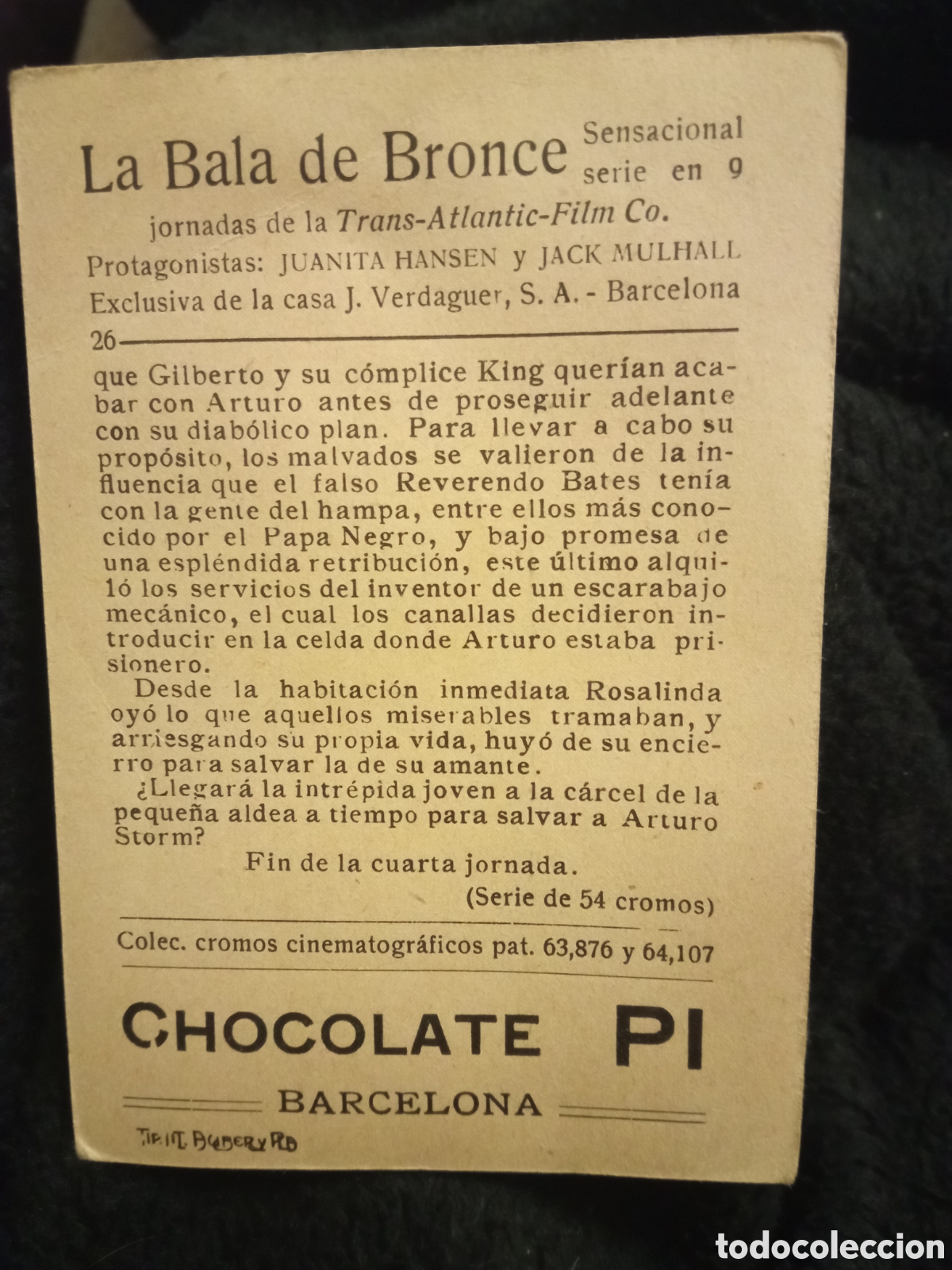 Postales: Antiguo cromo de Chocolate. PI, de la Serie, La Bala de Bronce - Foto 2