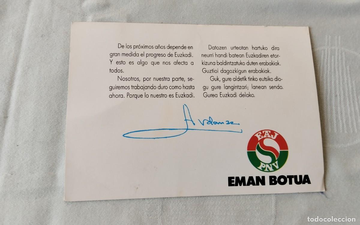 Postales: LEHENDAKARI ARDANZA , POSTAL PUBLICITARIA - Foto 3