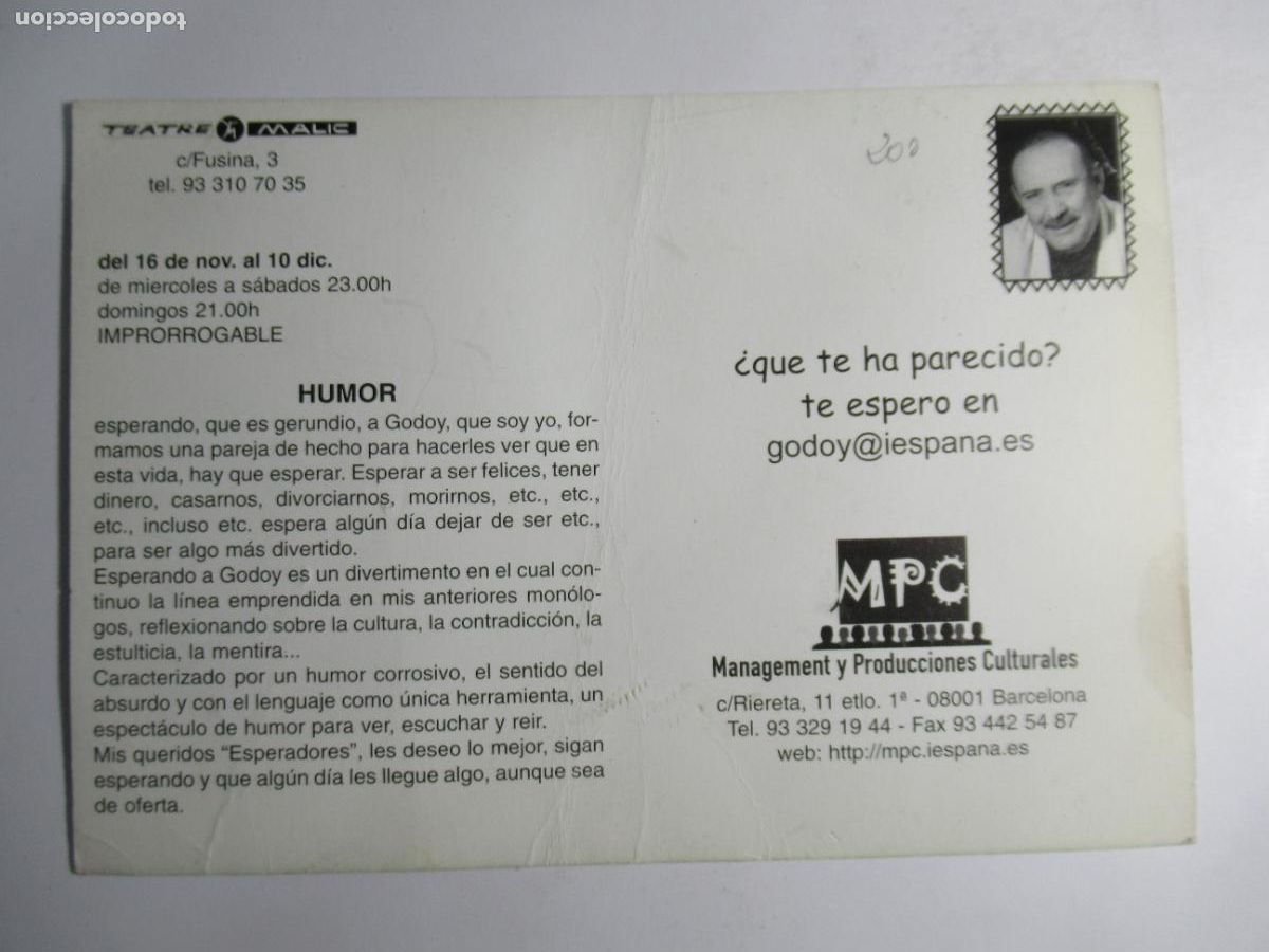 Postales: Esperando a... Godoy - Teatre Malic Barcelona - Foto 2