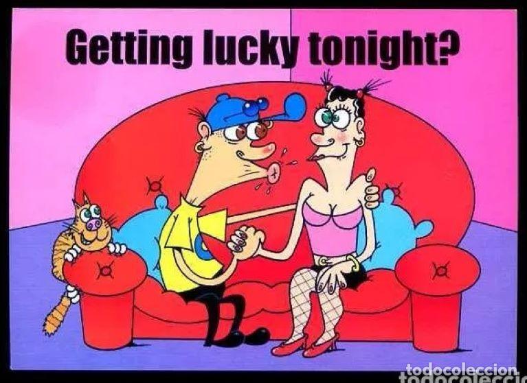 Postais: U. K. *Getting lucky tonight?* Leve escrito al dorso.