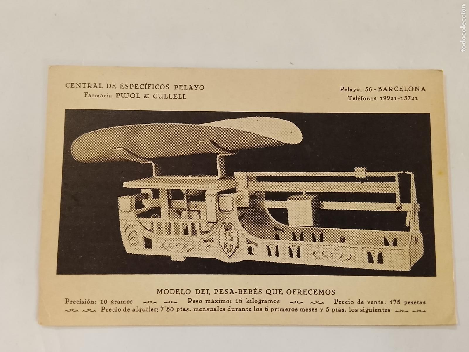 Postales: BARCELONA - FARMACIA PUJOL & CULLELL -MODELO PESA BEBES-PUBLICIDAD-IMP TASSO-POSTAL ANTIGUA(115.653)