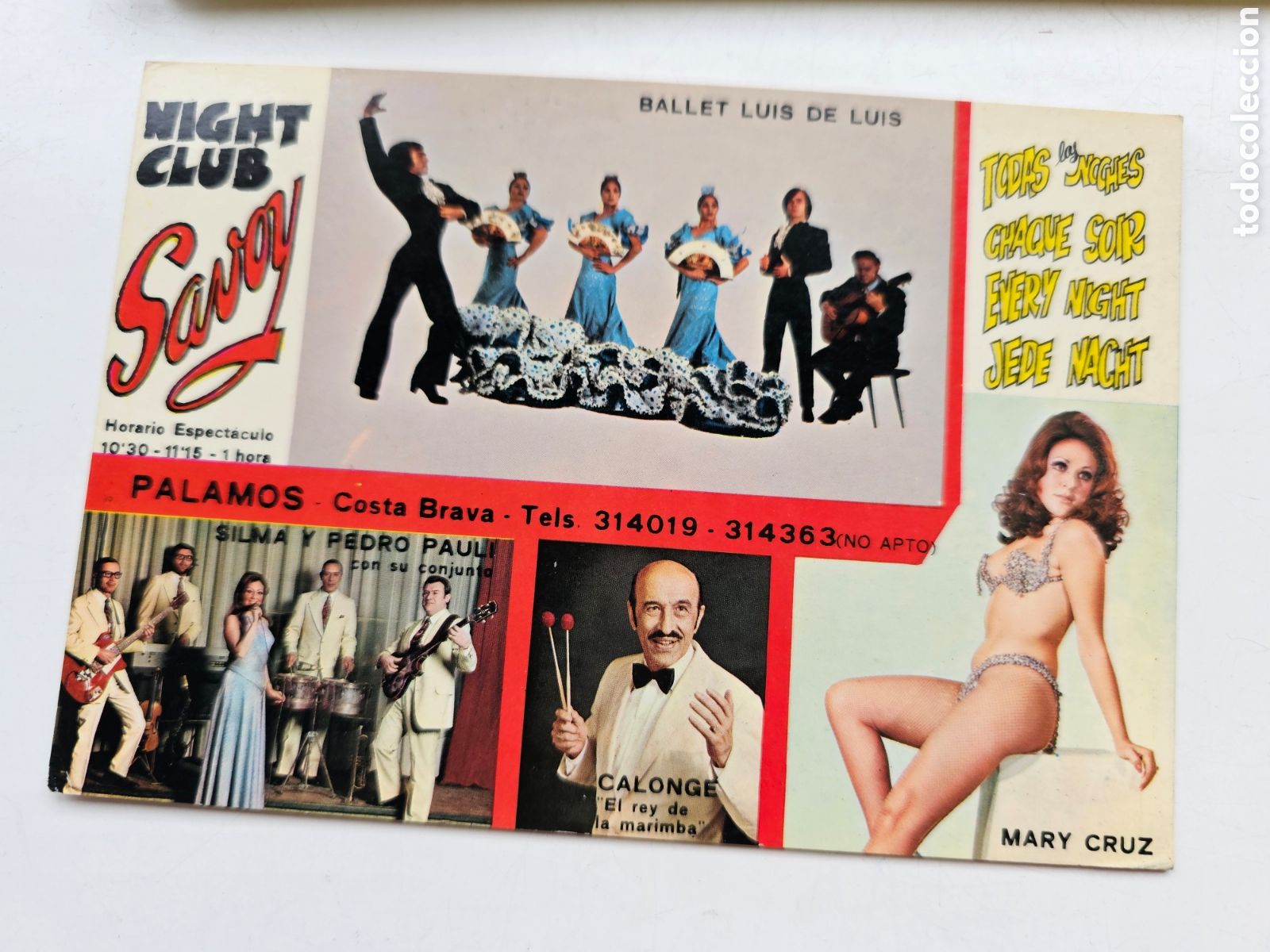Postales: Postal del Night Club Savoy, Palam&oacute;s 1973 Calonge, Silma Pedro Paul&iacute; Marimba Mary Cruz