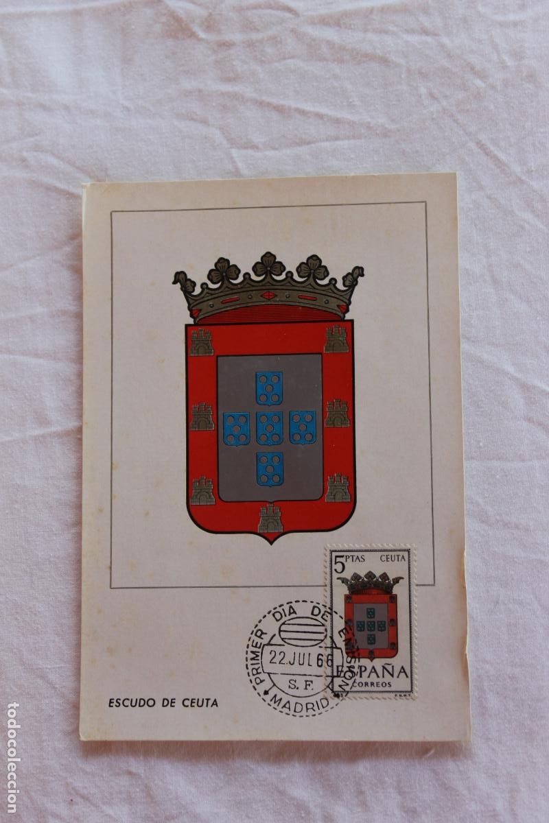 Postales: TARJETA POSTAL PRIMER DIA EMISION ESCUDO CEUTA 1966