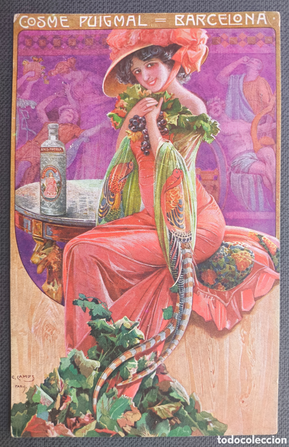 Postales: POSTAL MODERNISTA ILUSTRADOR G. CAMPS PUBLICIDAD AN&Iacute;S PATRIA LICORES COSME PUIGMAL BARCELONA 1910