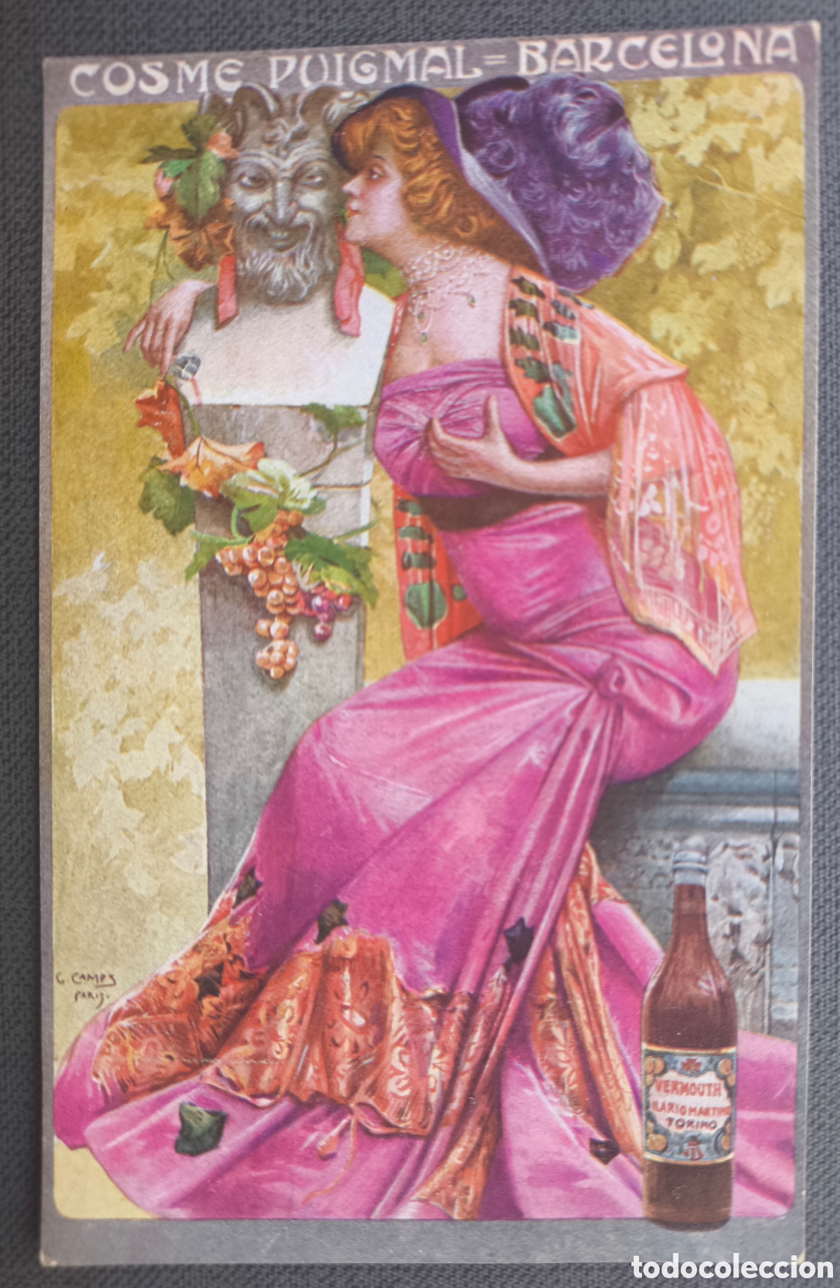 Postales: POSTAL MODERNISTA ILUSTRADOR G. CAMPS PUBLICIDAD VERMOUTH MARTINO COSME PUIGMAL BARCELONA 1910