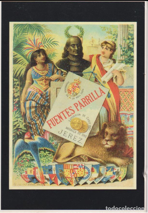 Postales: POSTAL PUBLICITARIA ETIQUETA JEREZ 1892 &ndash; SERIE AMERICA N&ordm;100 &ndash; S/C