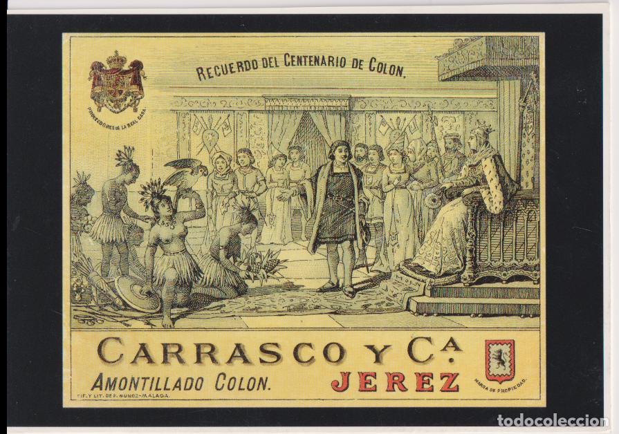 Postales: POSTAL PUBLICITARIA ETIQUETA JEREZ 1892 &ndash; SERIE AMERICA N&ordm;34 &ndash; S/C