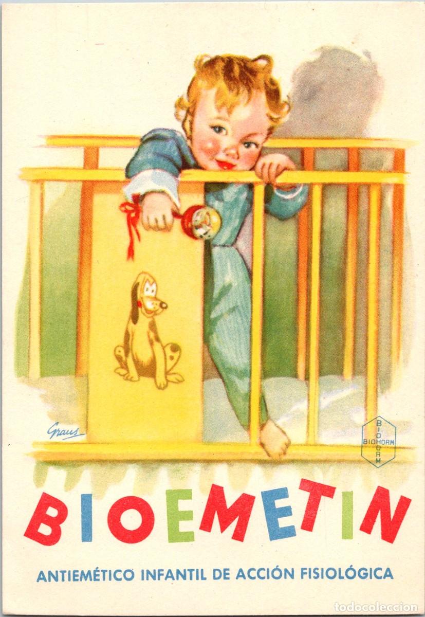 Postales: Bioemetin - Antiem&eacute;tico Infantil - J. Uriach - Ilustra Graus -Postal Publicidad Farmacia -Beb&eacute;-Pluto
