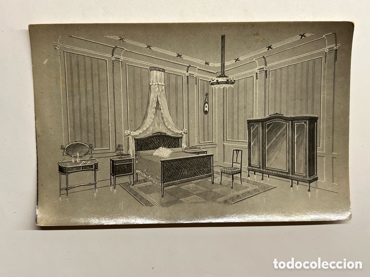 Postales: MUEBLES. Postal antiguo.. Evoluci&oacute;n del mueble en la Espa&ntilde;a decimon&oacute;nica&hellip; (h.1910?)