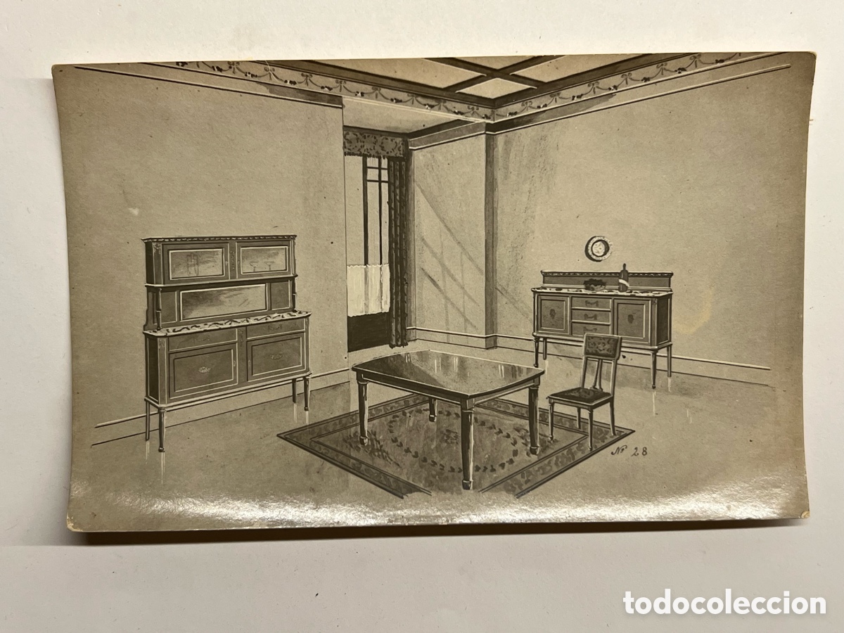 Postales: MUEBLES. Postal antiguo.. Evoluci&oacute;n del mueble en la Espa&ntilde;a decimon&oacute;nica&hellip; (h.1910?)