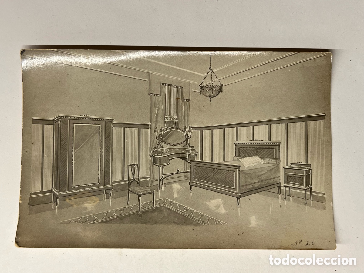 Postales: MUEBLES. Postal antiguo.. Evoluci&oacute;n del mueble en la Espa&ntilde;a decimon&oacute;nica&hellip; (h.1910?)