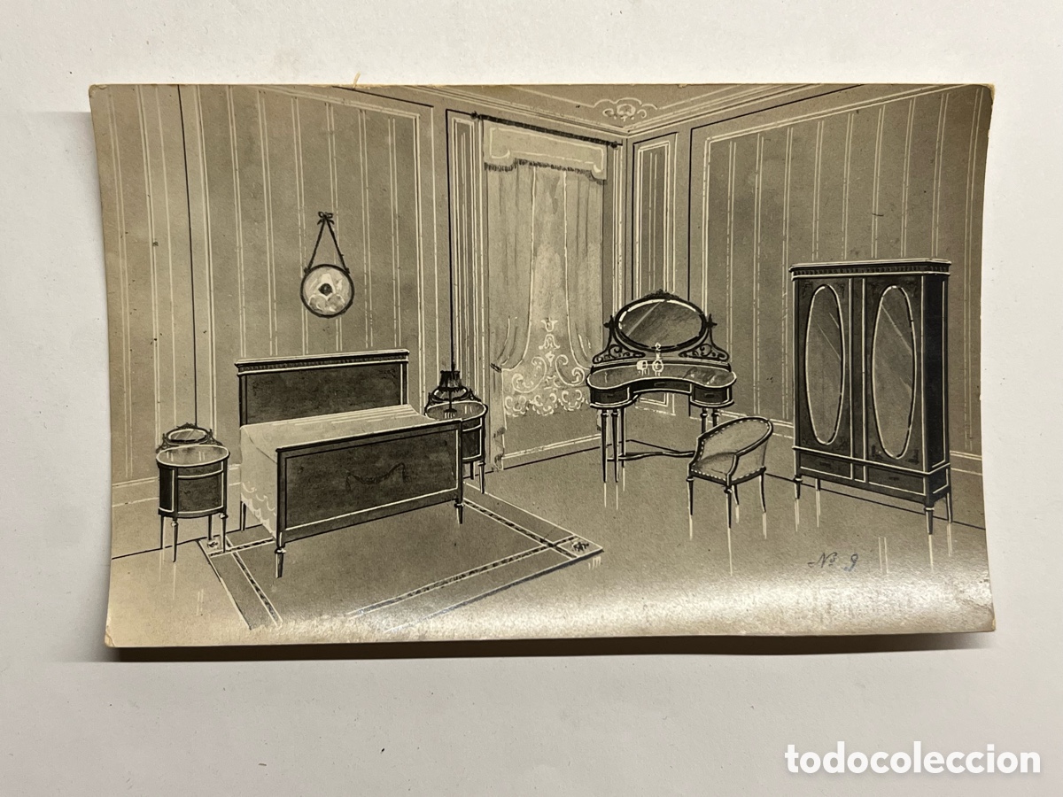 Postales: MUEBLES. Postal antigua .. Evoluci&oacute;n del mueble en la Espa&ntilde;a decimon&oacute;nica&hellip; (h.1910?)