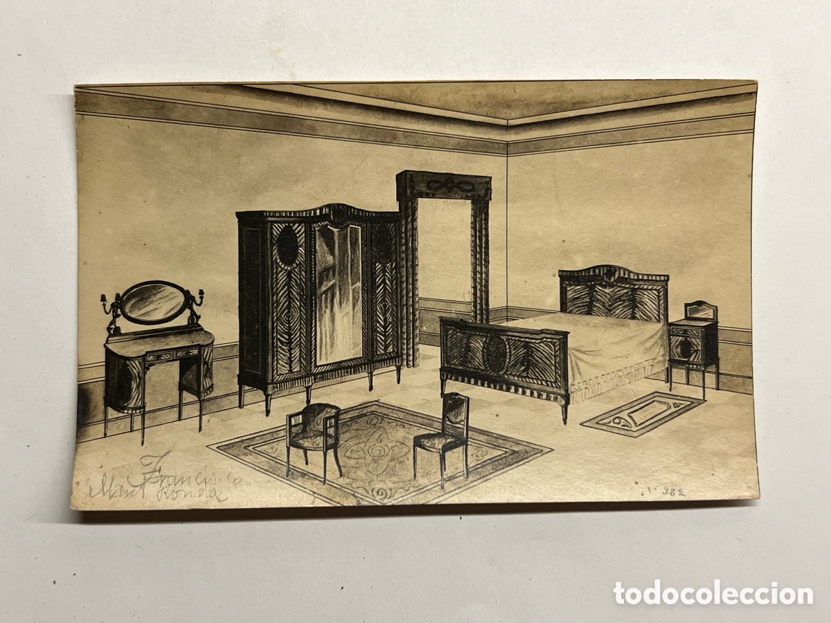 Postales: MUEBLES. Postal antigua .. Evoluci&oacute;n del mueble en la Espa&ntilde;a decimon&oacute;nica&hellip; (h.1910?)
