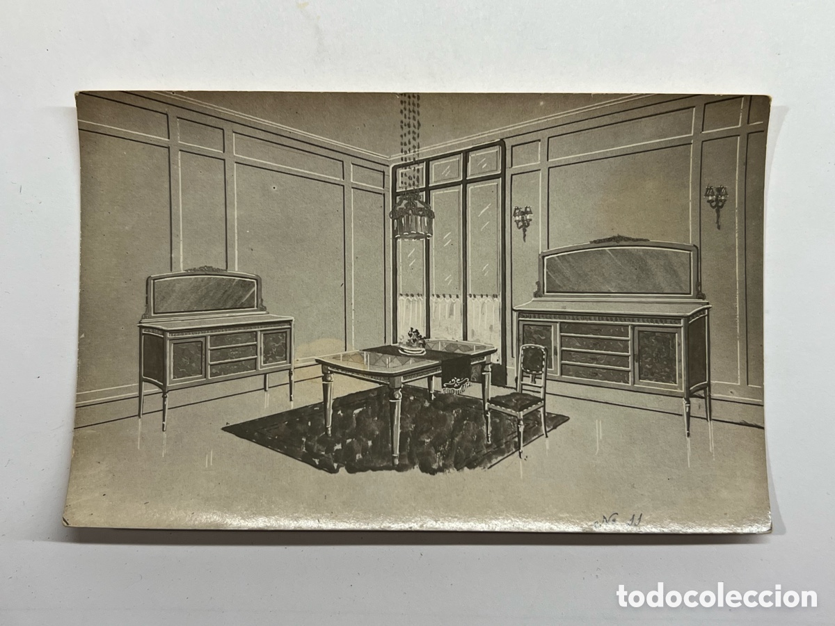 Postales: MUEBLES. Postal antigua .. Evoluci&oacute;n del mueble en la Espa&ntilde;a decimon&oacute;nica&hellip; (h.1910?)