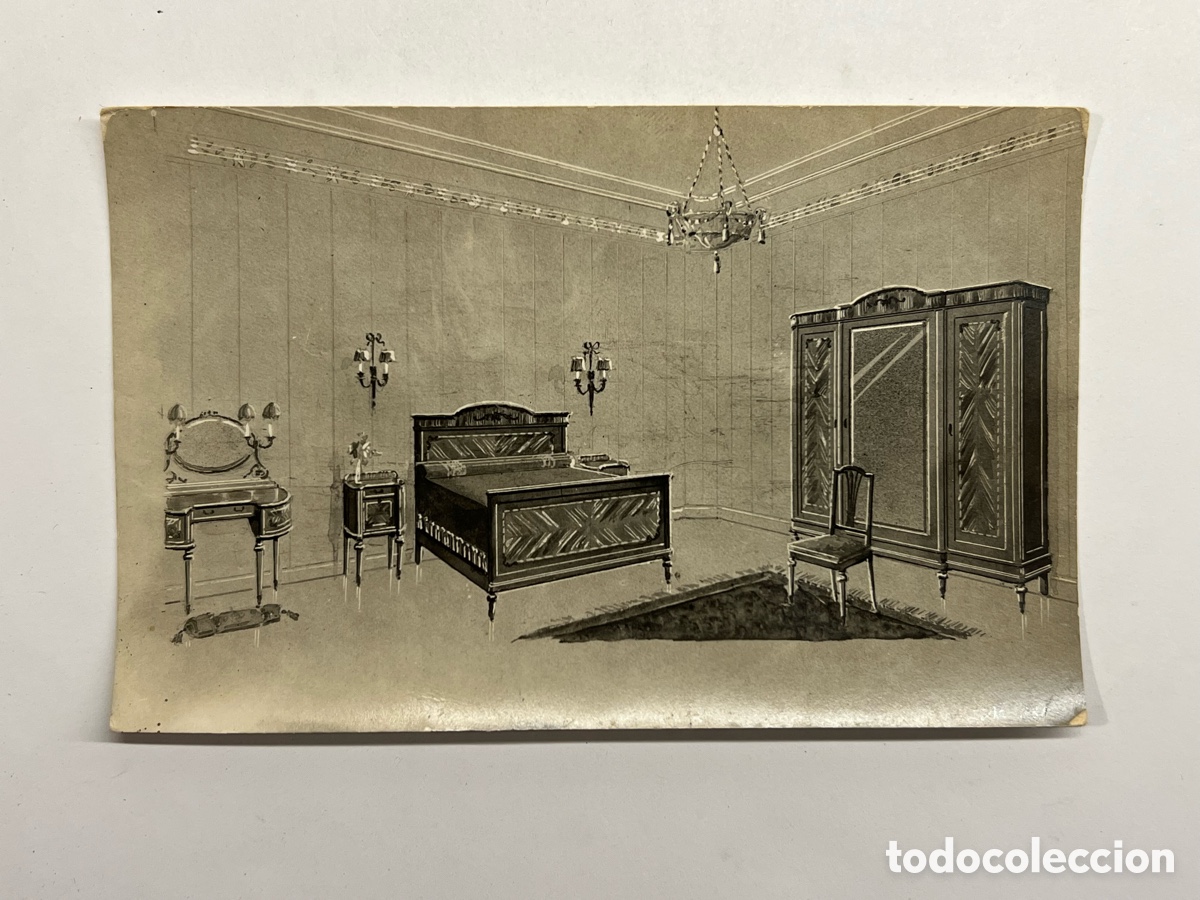 Postales: MUEBLES. Postal antigua .. Evoluci&oacute;n del mueble en la Espa&ntilde;a decimon&oacute;nica&hellip; (h.1910?)