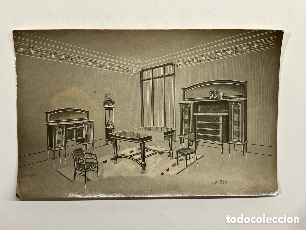 Postales: MUEBLES. Postal antigua .. Evoluci&oacute;n del mueble en la Espa&ntilde;a decimon&oacute;nica&hellip; (h.1910?)