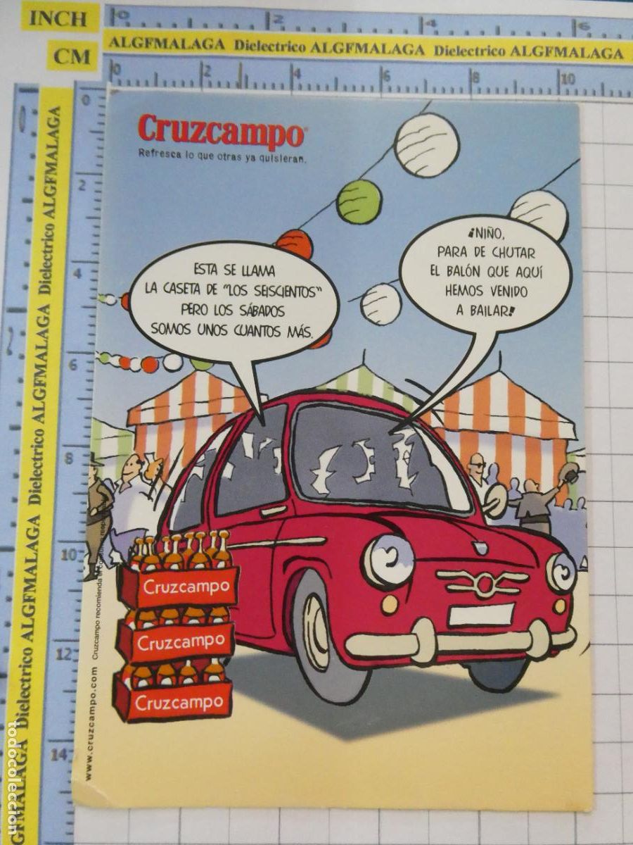 Postales: POSTAL PUBLICITARIA. PUBLICIDAD CERVEZA CRUZCAMPO COCHE SEAT 600 FERIA MALAGA 2000. 2939