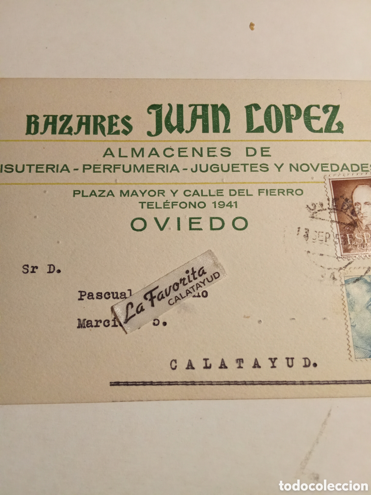 Postales: Tarjeta postal comercial BAZARES JUAN LOPEZ (OVIEDO)1953