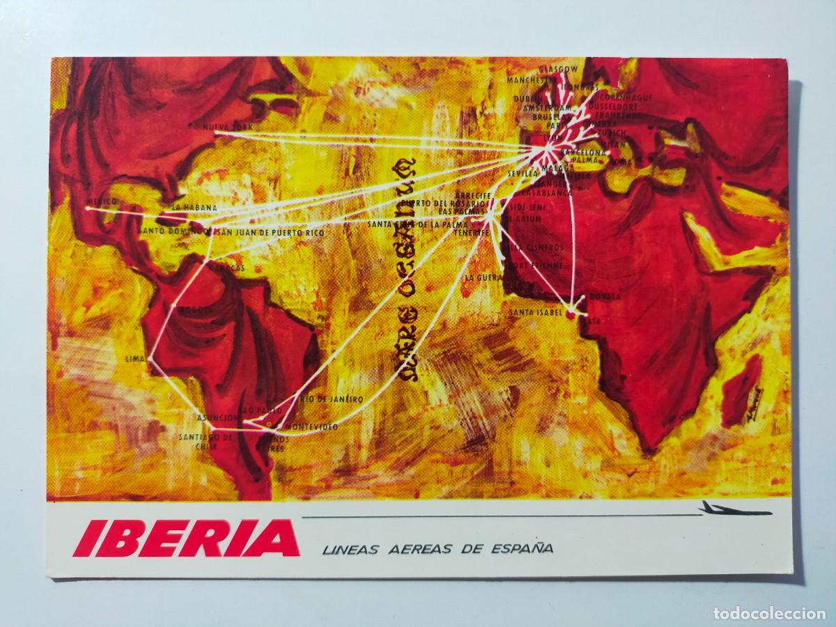 Postales: Postal IBERIA (Lineas Aereas de Espa&ntilde;a) - MAPA DE RUTAS - A&ntilde;o 1968