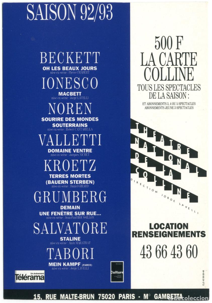 Postales: Th&eacute;&acirc;tre National de la Coline (Paris). Saison 1992-1993
