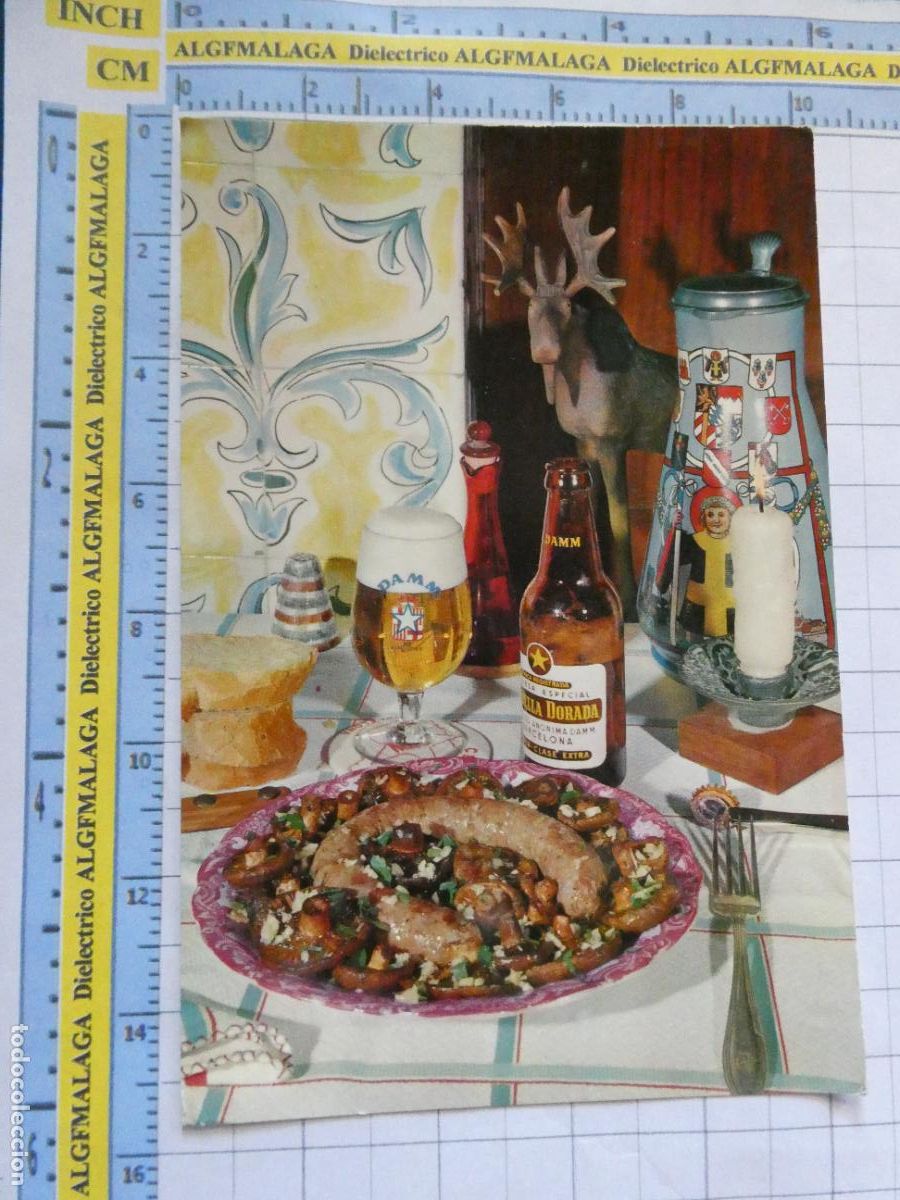 Postales: POSTAL PUBLICITARIA. COCINA T&Iacute;PICA CATALANA BUTIFARRA SETAS. CERVEZA DAMM ESTRELLA DORADA. 1646