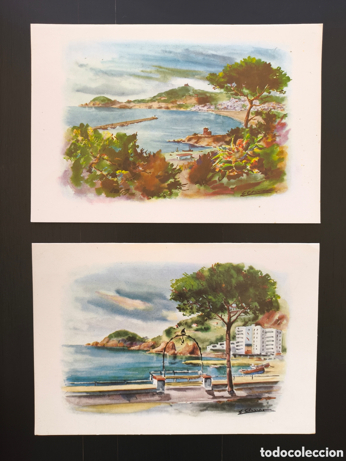 Postales: Lote tarjeta postal acuarelas Sant Feliu de Gu&iacute;xols Gerona Publicidad REX Hotel Residencia Ed. Bigas