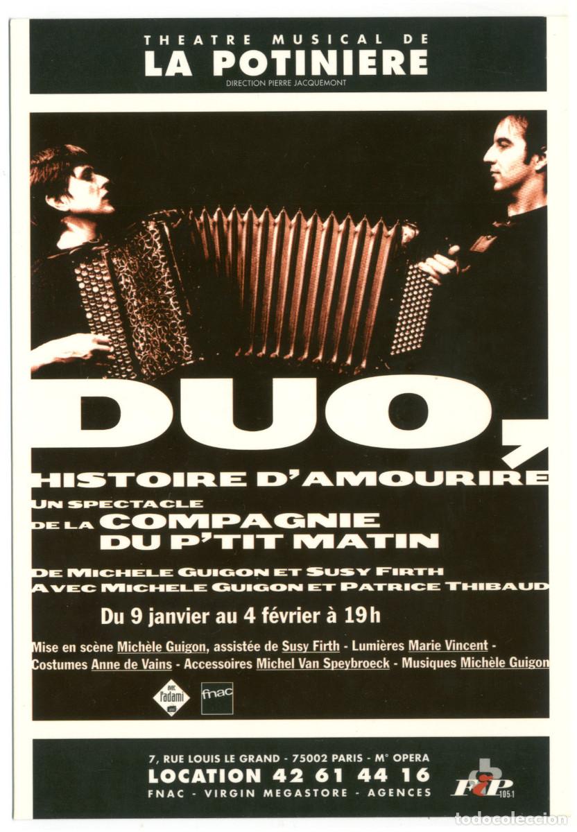 Postales: Th&eacute;&acirc;tre Musical de La Potiniere (Paris. 1996). Duo, histoire d'amourire, de Cie du p'tit matin