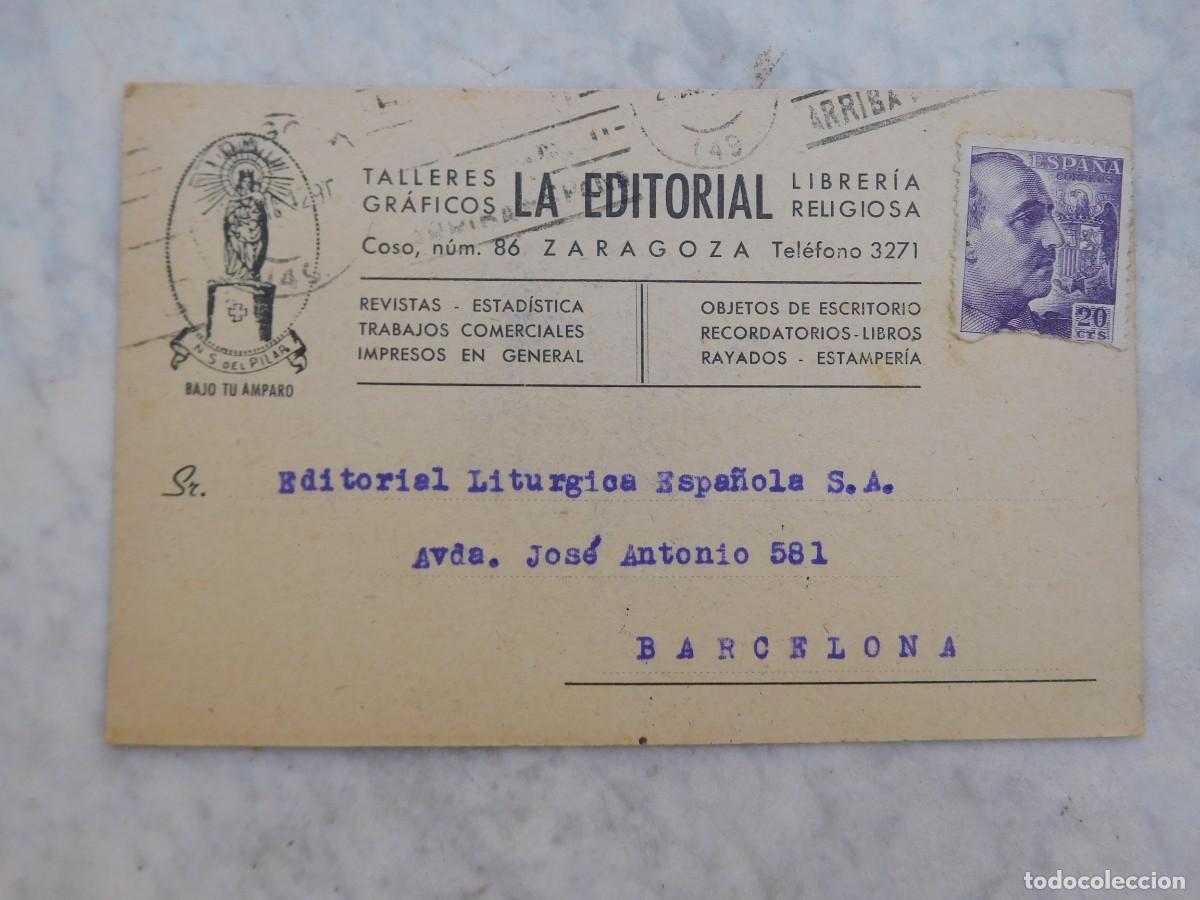 Postales: Postal publicitaria talleres gr&aacute;ficos la editorial Zaragoza 1942