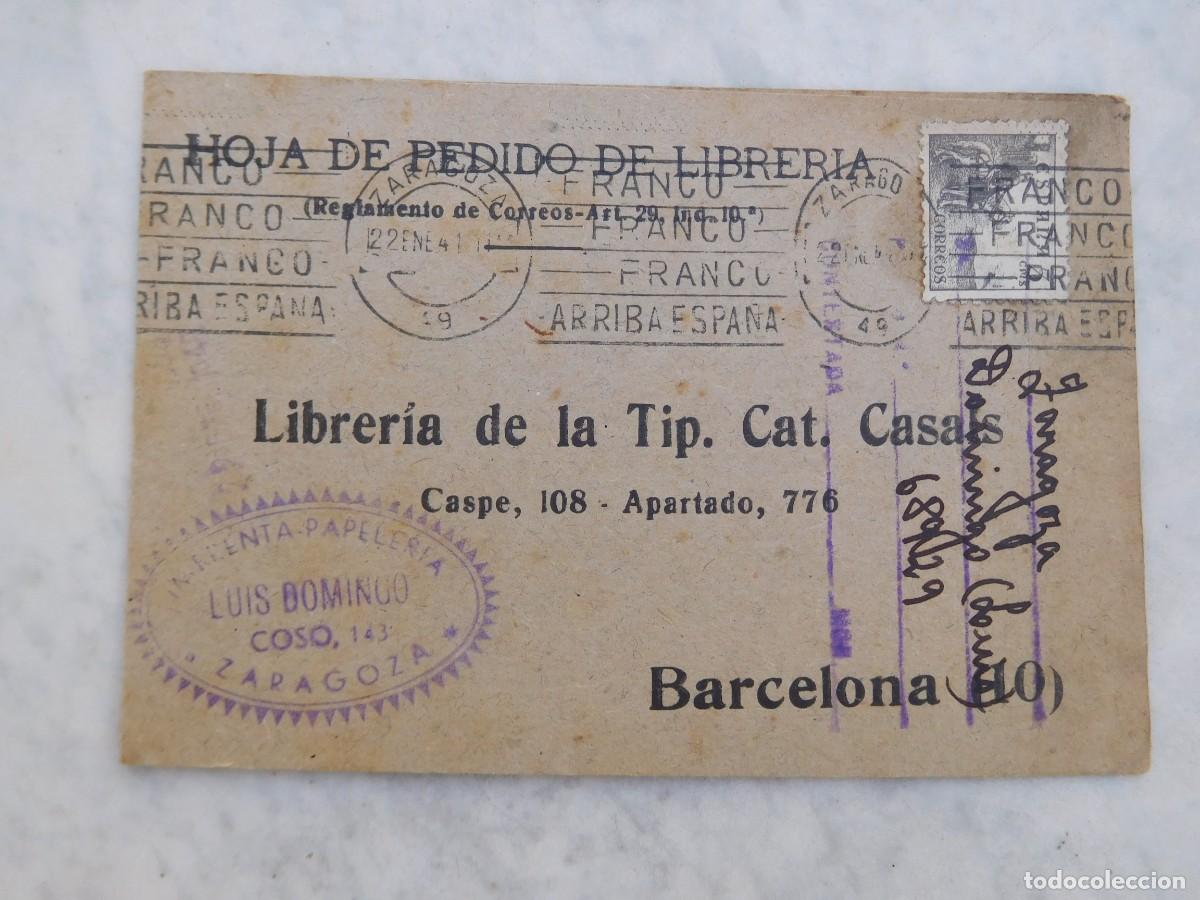 Postales: Postal publicitaria, librer&iacute;a de la tip. cat. Casals Barcelona