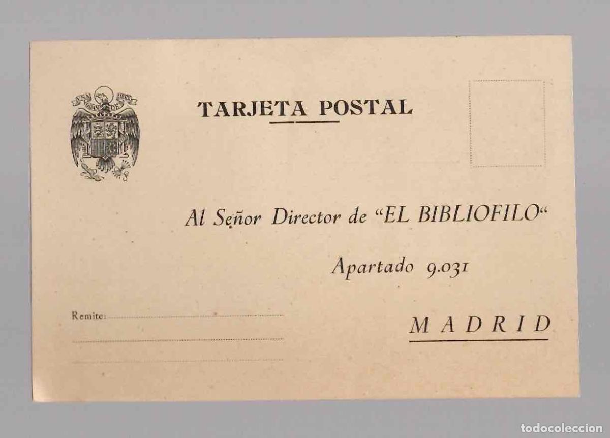 Postales: TARJETA POSTAL AL SE&Ntilde;OR DIRECTOR DE EL BIBLIOFILO. MADRID. C.1940