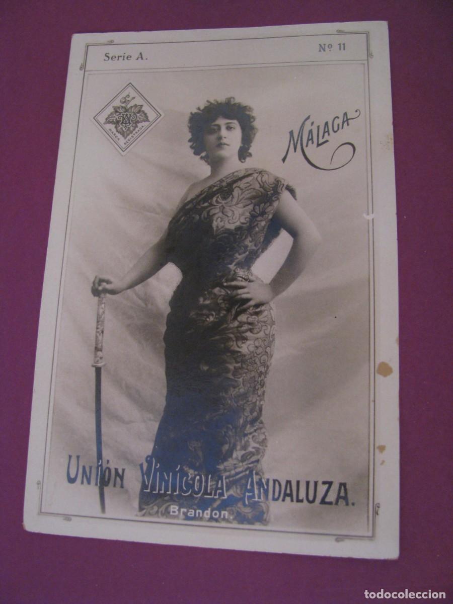 Postales: ANTIGUA POSTAL, OBSEQUIO DE LA UNION VINICOLA ANDALUZA, MALAGA. IMAGEN: ACTRIZ BRANDON