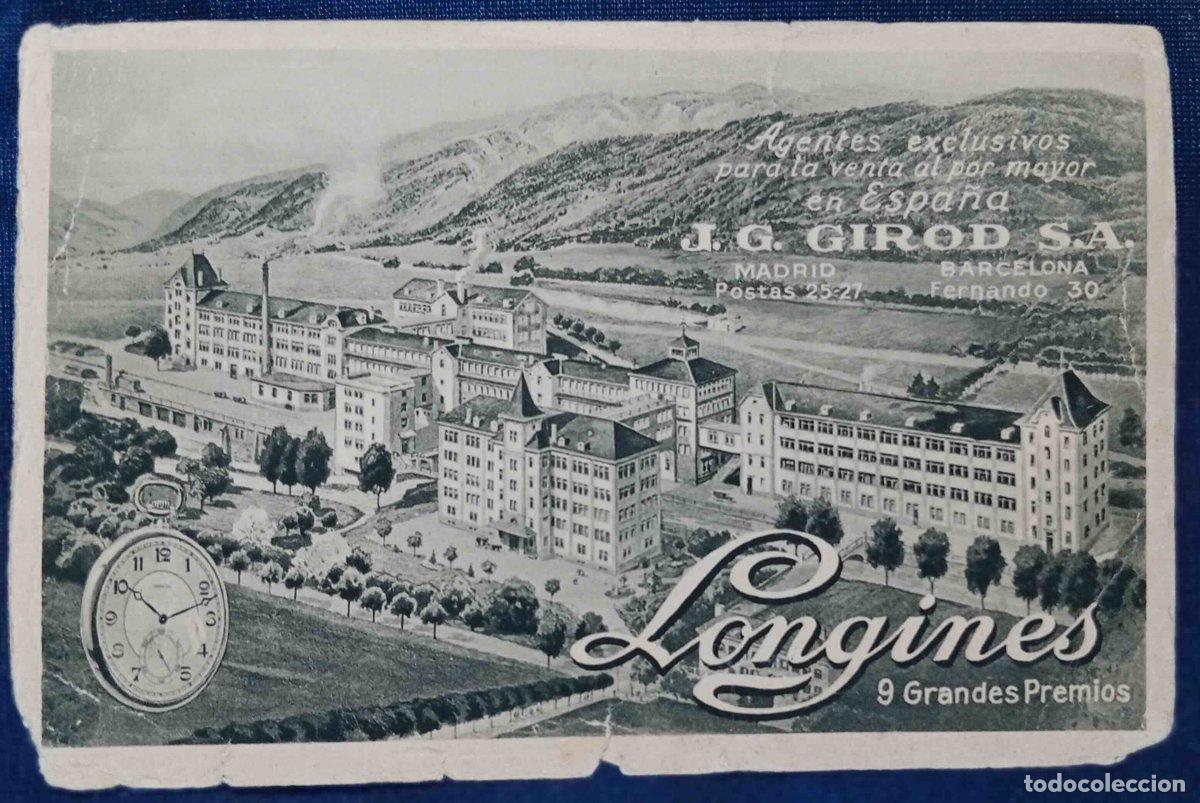 Postales: TARJETA PUBLICIDAD RELOJES LONGINES. AGENTE EN ESPA&Ntilde;A: A. G. GIROUD. MADRID, BARCELONA.