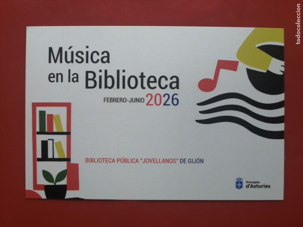 Postales: POSTAL 19589 FLYER- BIBLIOTECA PUBLICA JOVELLANOS GIJON &ndash;MUSICA EN LA BIBLIOTECA 2026 -ASTURIAS