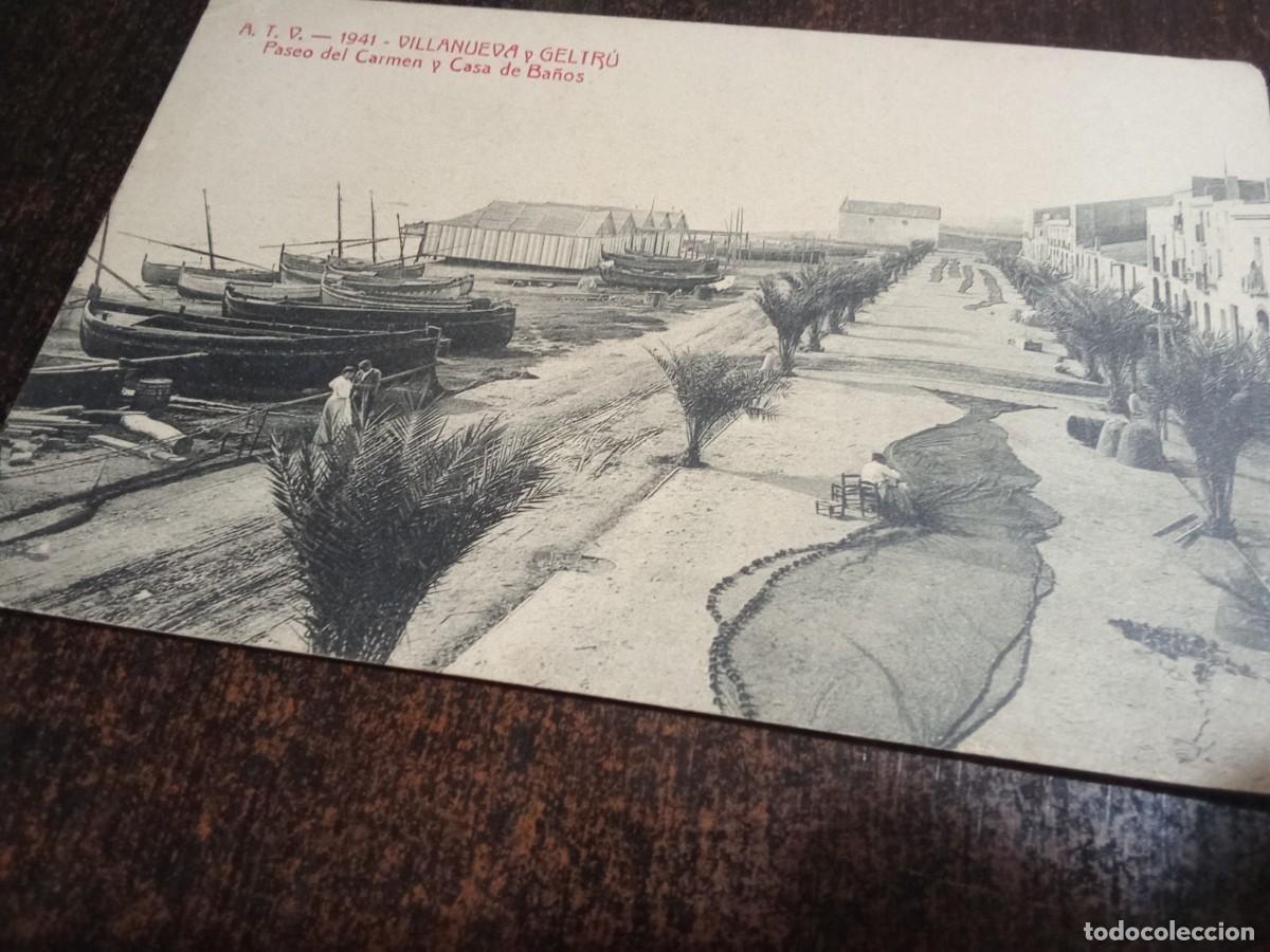 Postales: POSTAL DE VILLANUEVA Y GELTRU-PASEO DEL CARMEN Y CASA DE BA&Ntilde;OS