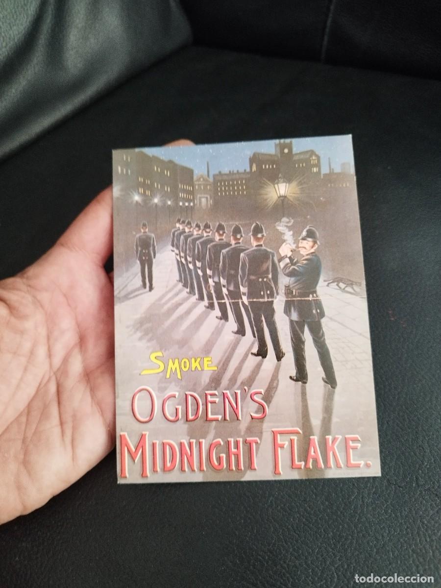 Postales: Tarjeta postal reproduccion, publicitaria. Anuncio vintage titulado &rdquo;Smoke Ogden's Midnight Flake&rdquo;.