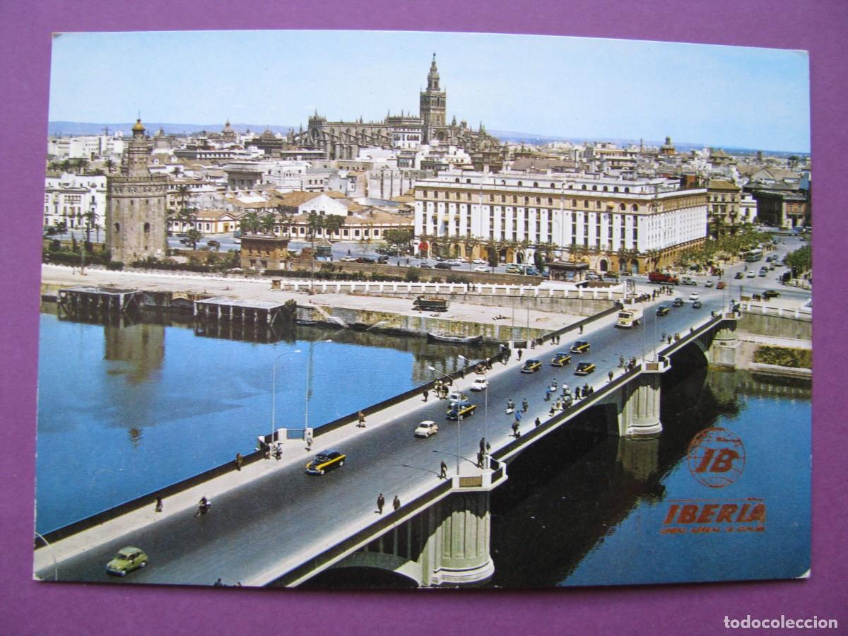 Postales: POSTAL DE IBERIA. LINEAS A&Eacute;REAS DE ESPA&Ntilde;A. SEVILLA, VISTA PARCIAL. ESCUDO DE ORO.