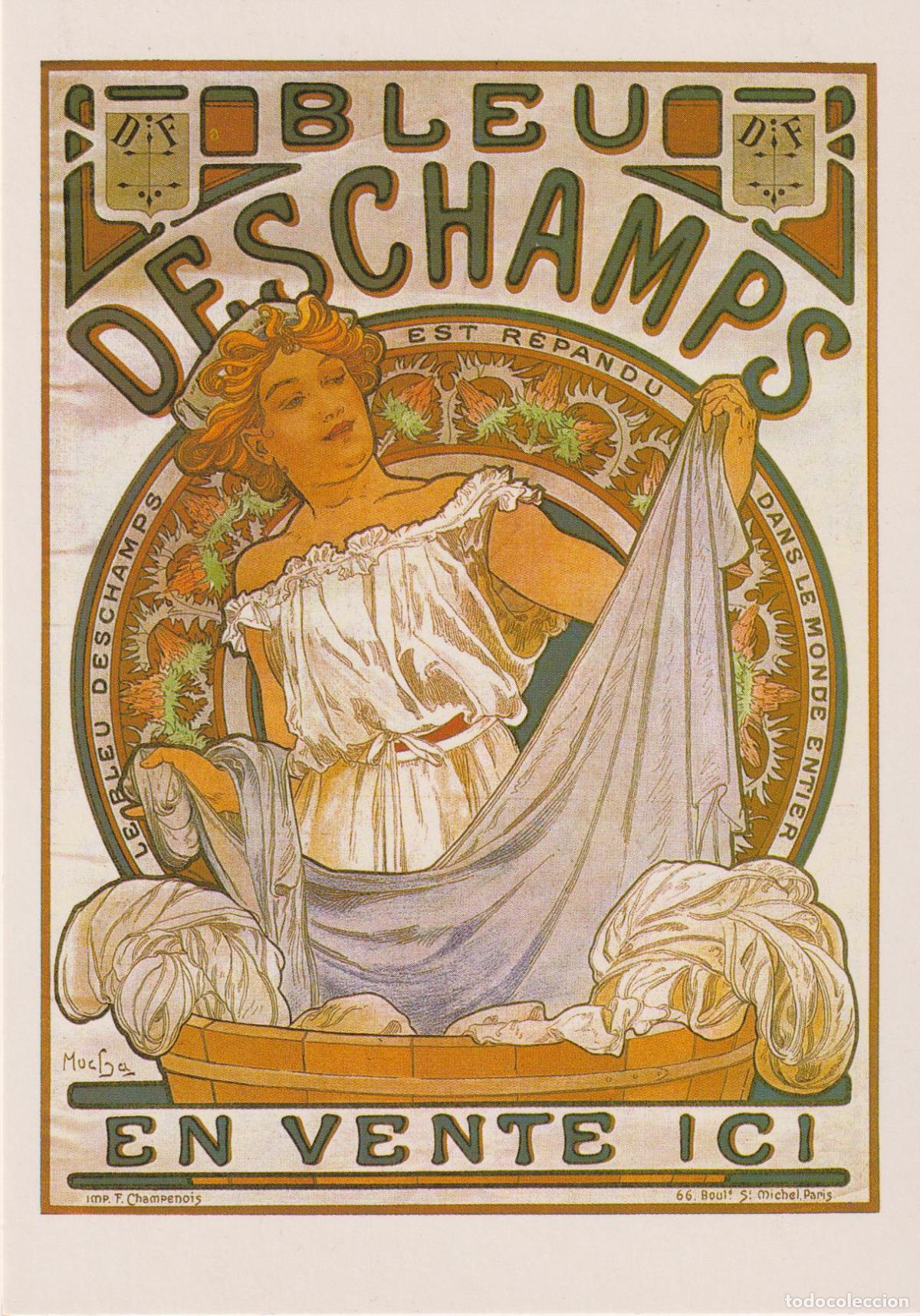 Postales: POSTAL PUBLICITARIA CARTELES: BLEU DESCHAMPS - A.MUCHA (1897) - S/C
