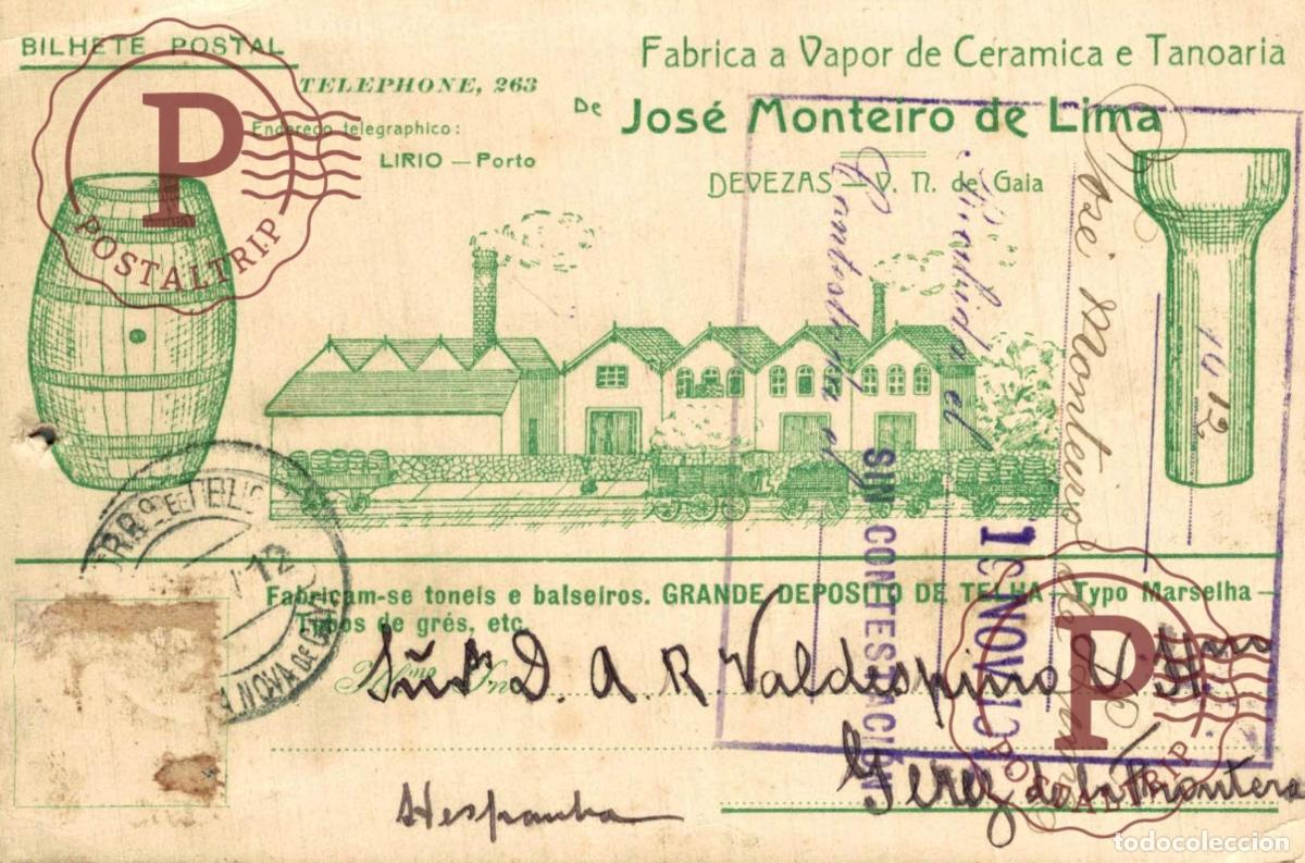 Cartes Postales: PORTUGAL PORTO. FABRICA A VAPOR CERAMICA TANOARIA JOSE MONTEIRO DE LIMA. FIRMA. ESCRITA A VALDESPINO
