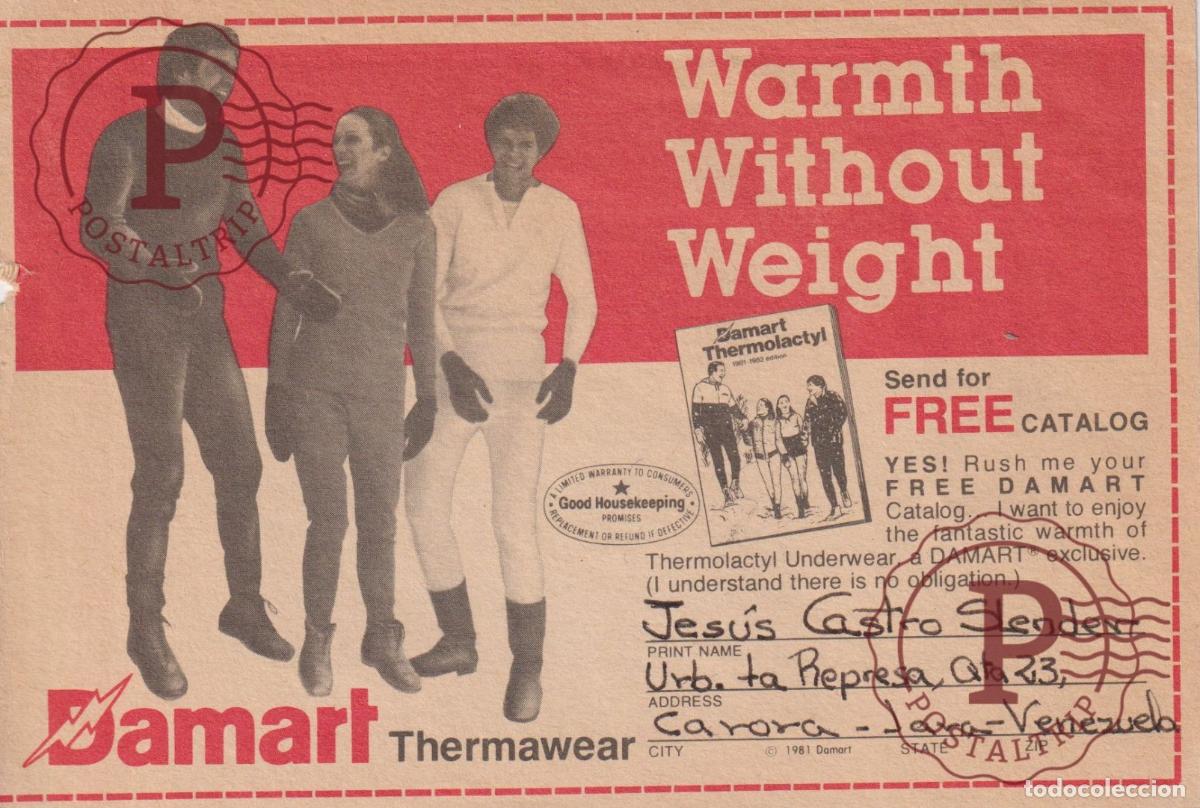 Postales: PUBLICIDAD. PUBLICITE. DAMART THERMAWEAR. damage left side, da&ntilde;anado borde lateral izquierdo