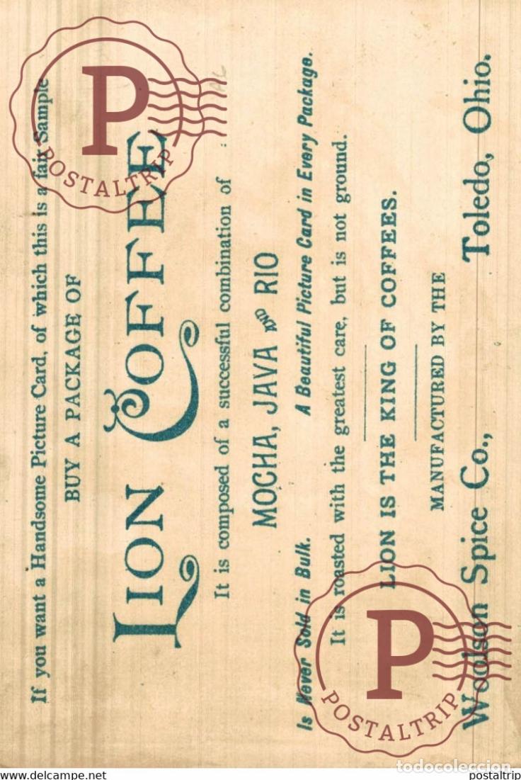 Postales: LION COFFEE MOCHA JAVA AND RIO KING OF COFFEE WOOLSON SPICE TOLEDO OHIO ANE DONKEY EZEL ESEL MULES