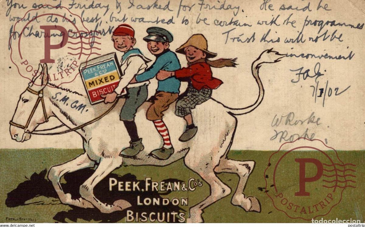 Postales: VERY RARE BUT CRACK Peek, Frean & Co. London Biscuits, Boys on Horse, Food ANE DONKEY EZEL ESEL MUL