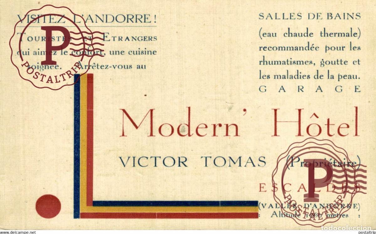 Postkarten: VISITE publicitaire PUB CDV MODERN HOTEL ESCALDES vall&eacute;e dANDORRE VICTOR TOMAS13*9CM PUBLICIDAD ADV