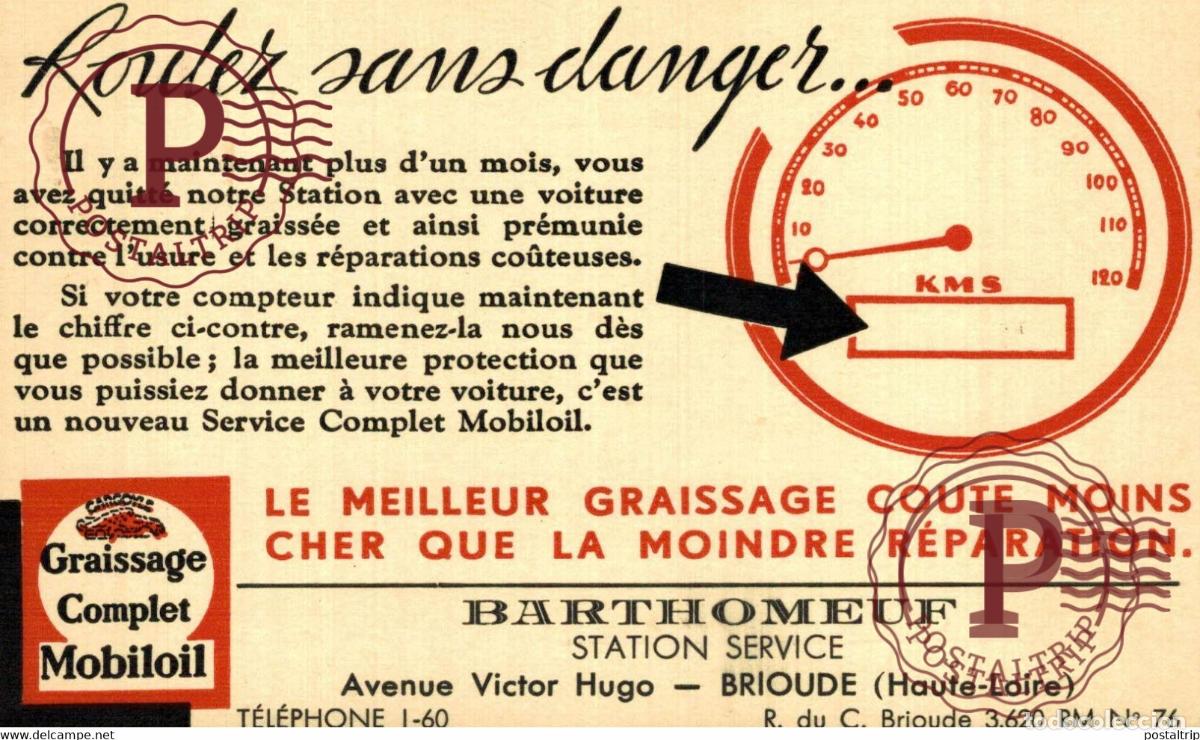 Postkarten: Graissage Complet Mobiloil BARTHOMEUF BRIOUDE HAUTE LOIRE PUBLICIDAD ADVERTISING