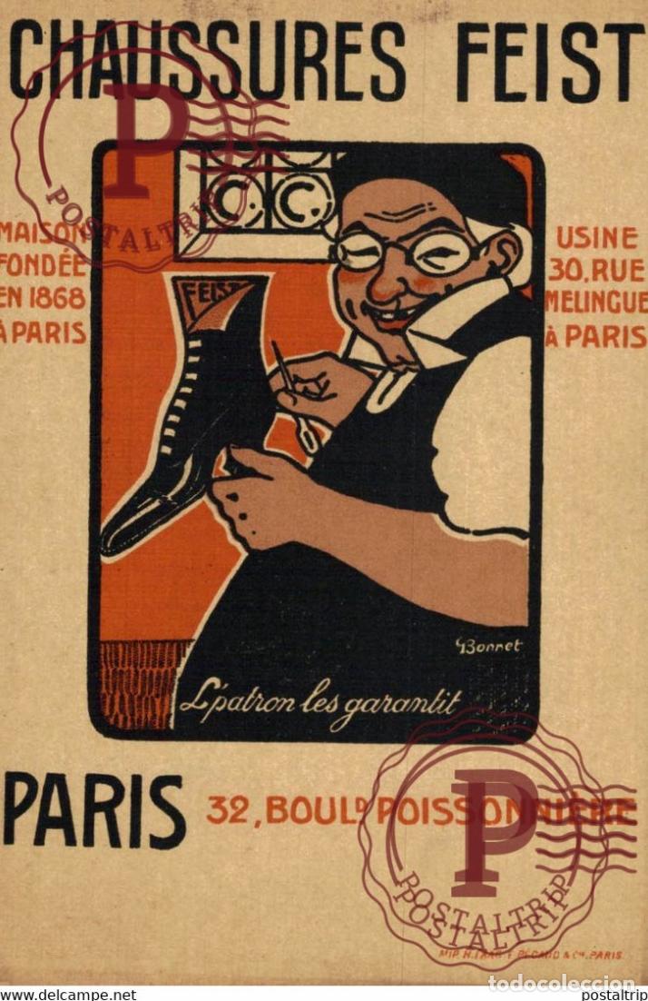 Postales: CARTE PUBLICITAIRE CHAUSSURES FEIST 132 BD ST GERMAIN PARIS ILLUSTRATEUR BONNET