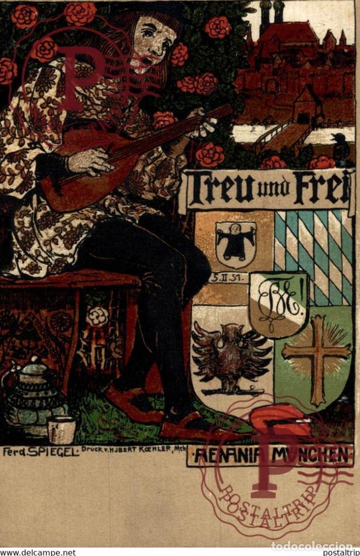 Postales: SEE BACK!!!!!!! Studentika, M&uuml;nchen 1908, Entwurf von Fred Spiegel Minnes&auml;nger FERD