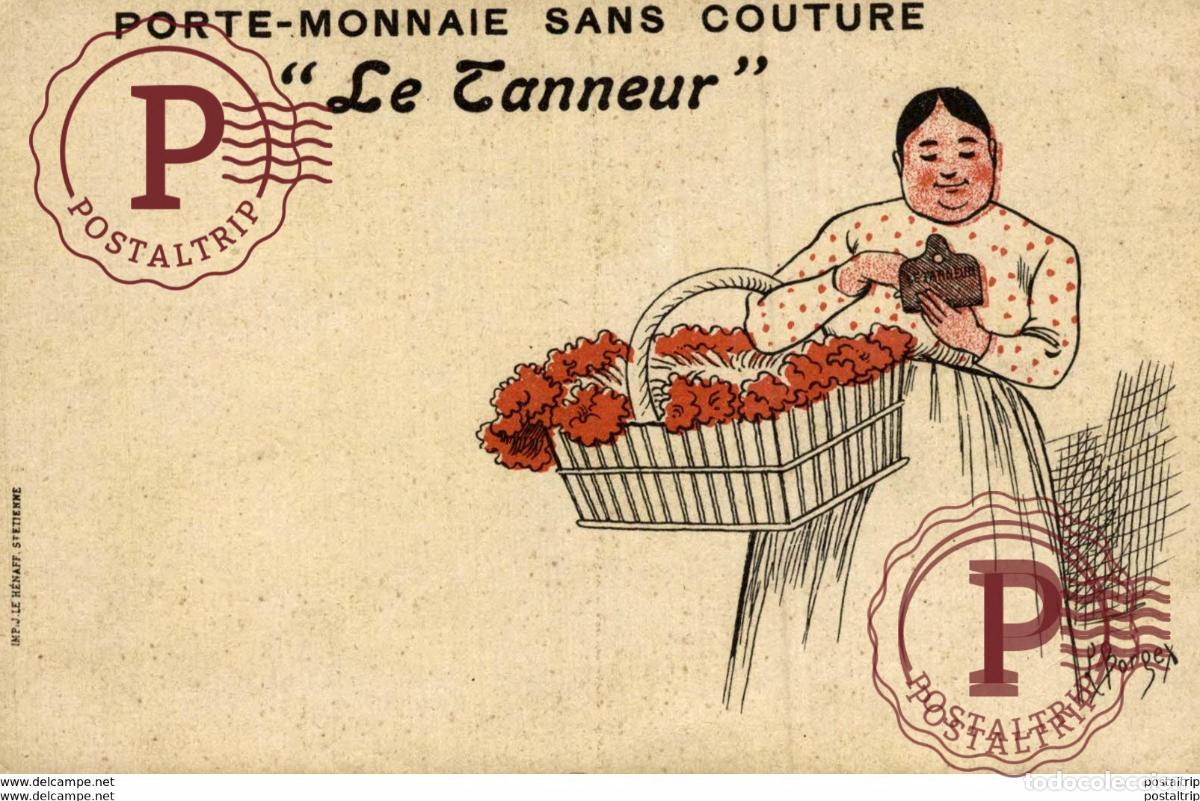 Postales: RARE -illustrateur BORGEX -Porte monaie Le Tanneur sans Couture Carte publicitaire