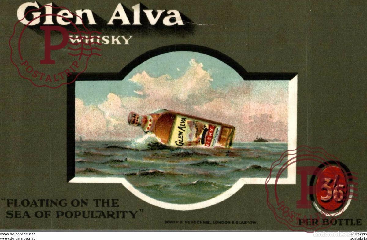 Cartoline: VERY RARE Clackmannanshire Glen Alva whisky 1912 scotch whisky poster advert postcard