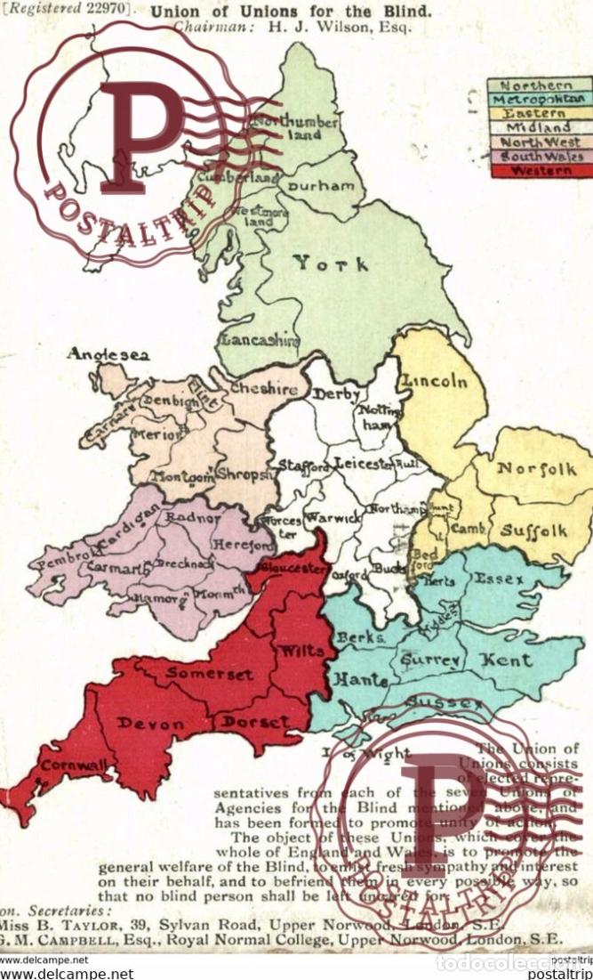Postales: UNION OF UNIONS FOR THE BLIND UNITED KINGDOM UK