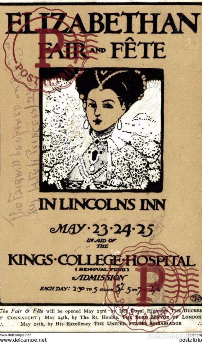 Postkarten: ELIZABETHAN FAIR AND FETE IN LINCOLNS INN KINGS COLLEGE HOSPITAL 1906